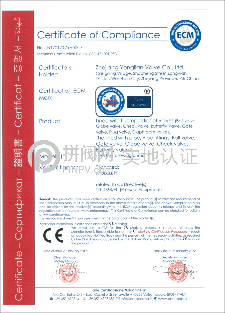 特種設備型式試驗證書 (壓力管道元件—閘閥)